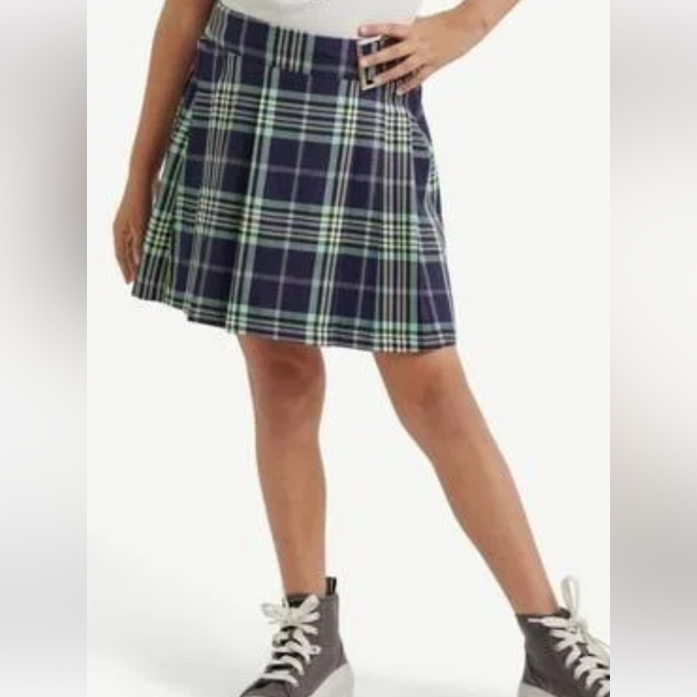 NWT Justice girl’s  faux wrap plaid skirt